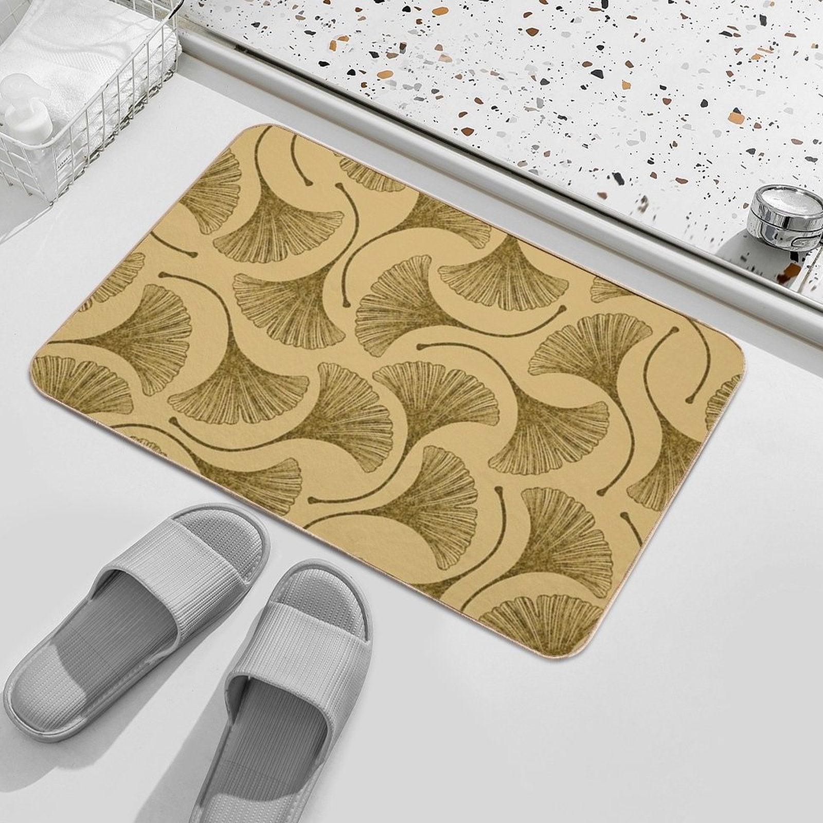 Golden Ginko Leaves  Dirt-Trapping Bath Mat