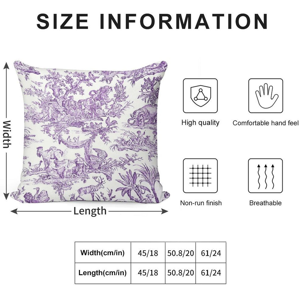 Purple Toile - French Countryside - English Soft Short Plush Fabric Throw Pillow