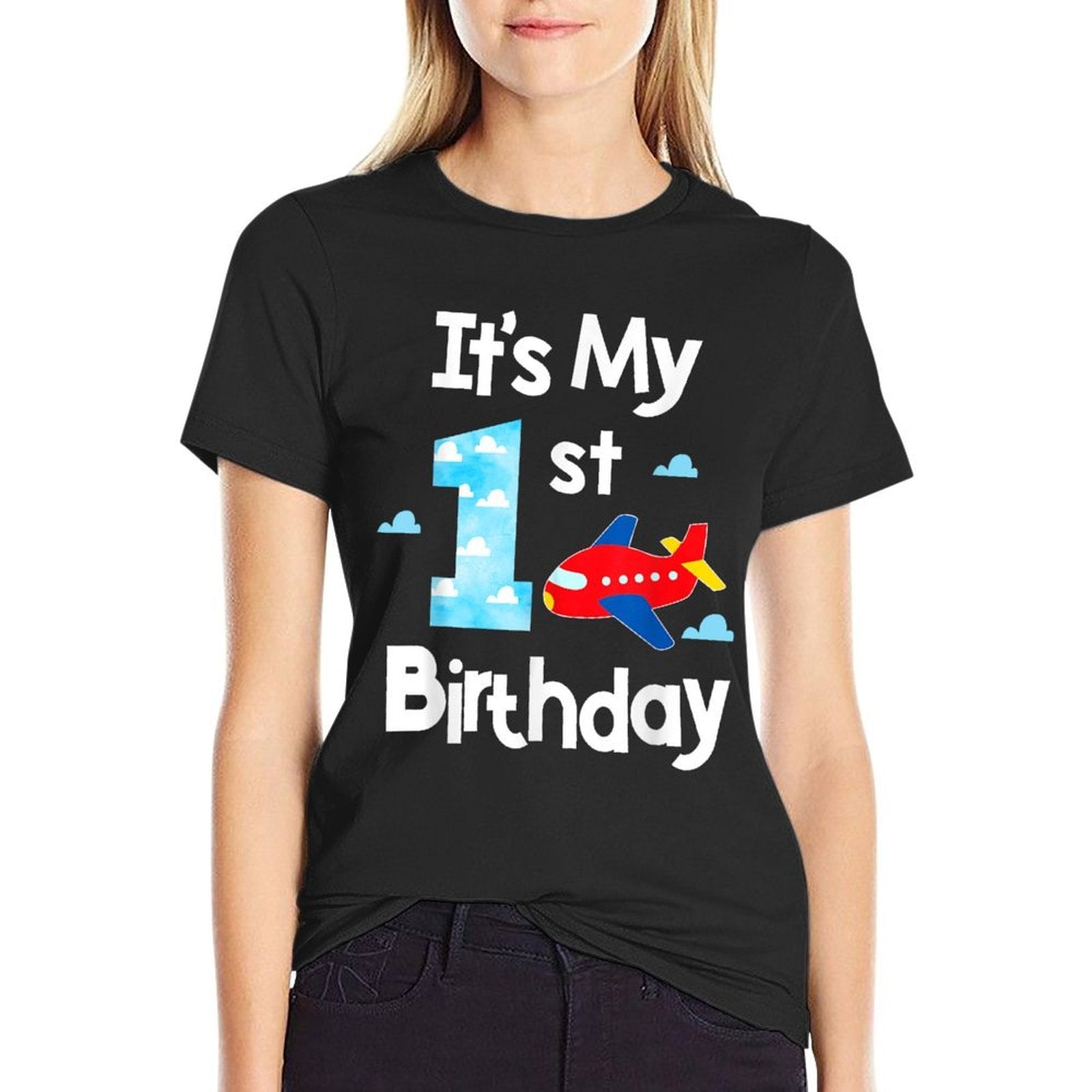 It's My 1st Birthday Airplane Pilot 1 Years Old Boy Girl  Fade-proof Color T-Shirt