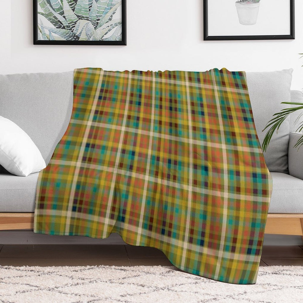 Retro Modern Plaid Pattern in Midcentury Mod Mustard, Olive, Orange, Teal, And Navy Comfort Throw Blanket