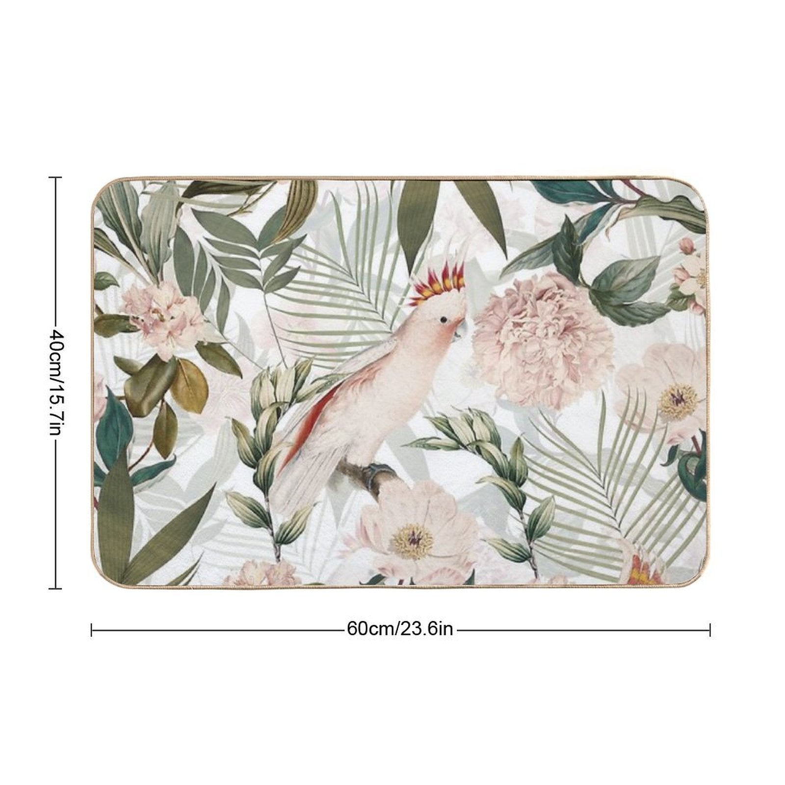 Tropical Cockatoo And Jungle Botanical Garden Pattern - White  Rapid-Drying Bath Mat