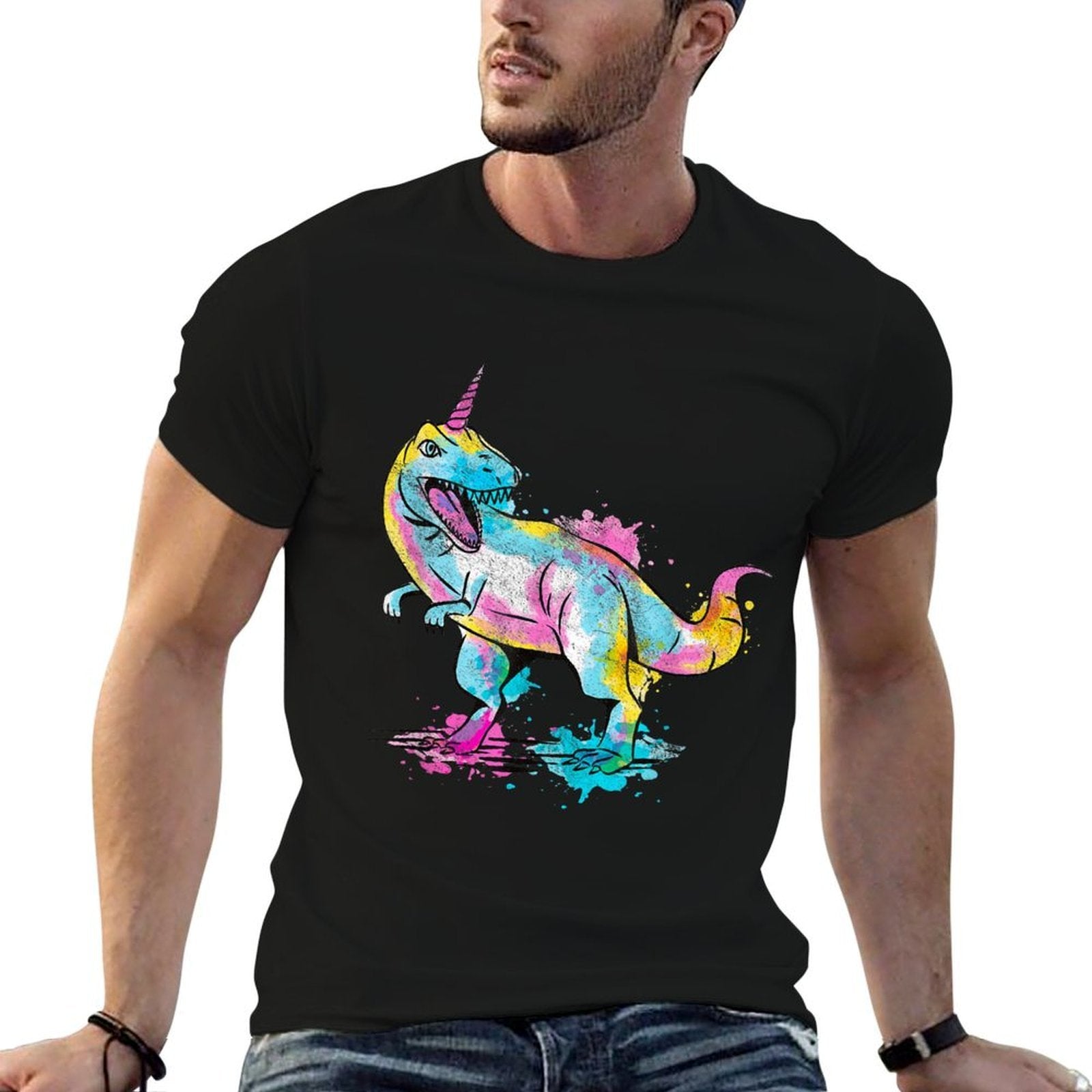 Cute And Colorful Unicorn Watercolor Dinosaur  Odor-resistant T-Shirt