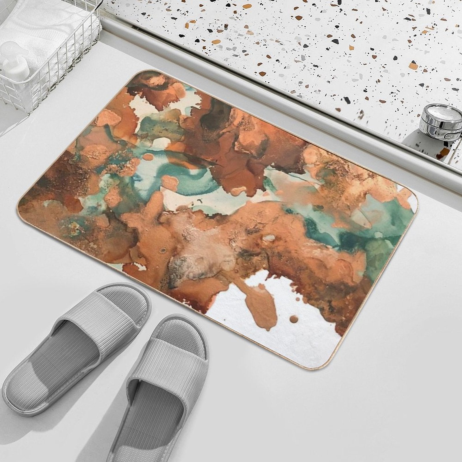 Autumn Turning - Copper And Mint Abstract  Pet-Safe Bath Mat