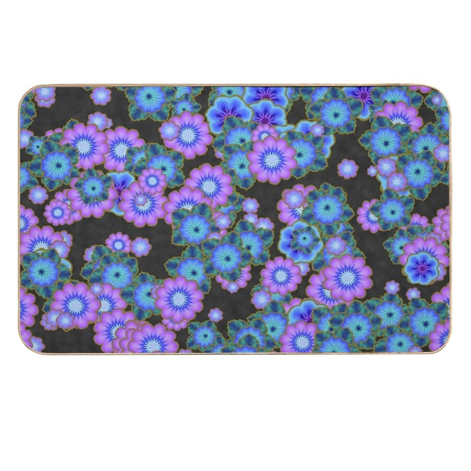 Black Blue And Purple Retro Flowers  Eco-Friendly Bath Mat