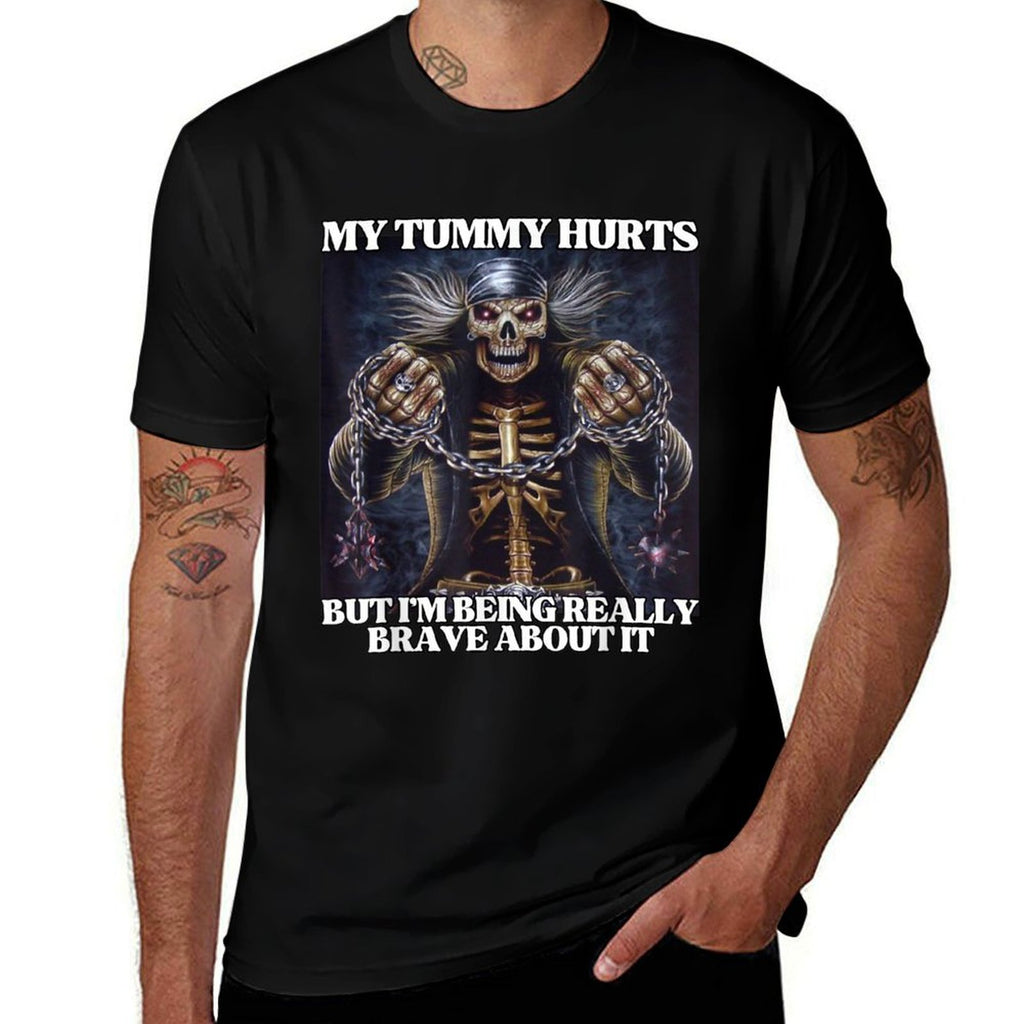My Tummy Hurts But Im Being Brave Funny Hard Skeleton Meme  Heathered Texture T-Shirt