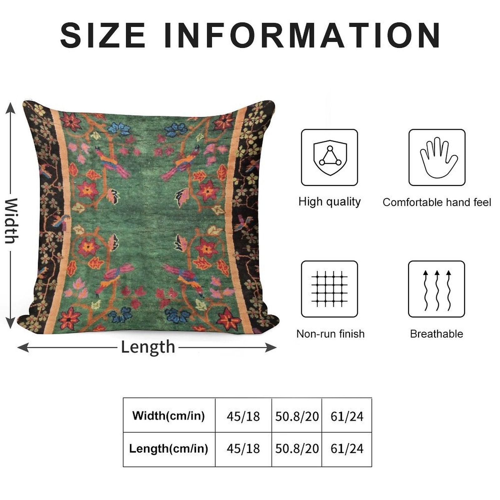 Vintage Art Deco Chinese Rug Print Soft Durable Construction Throw Pillow