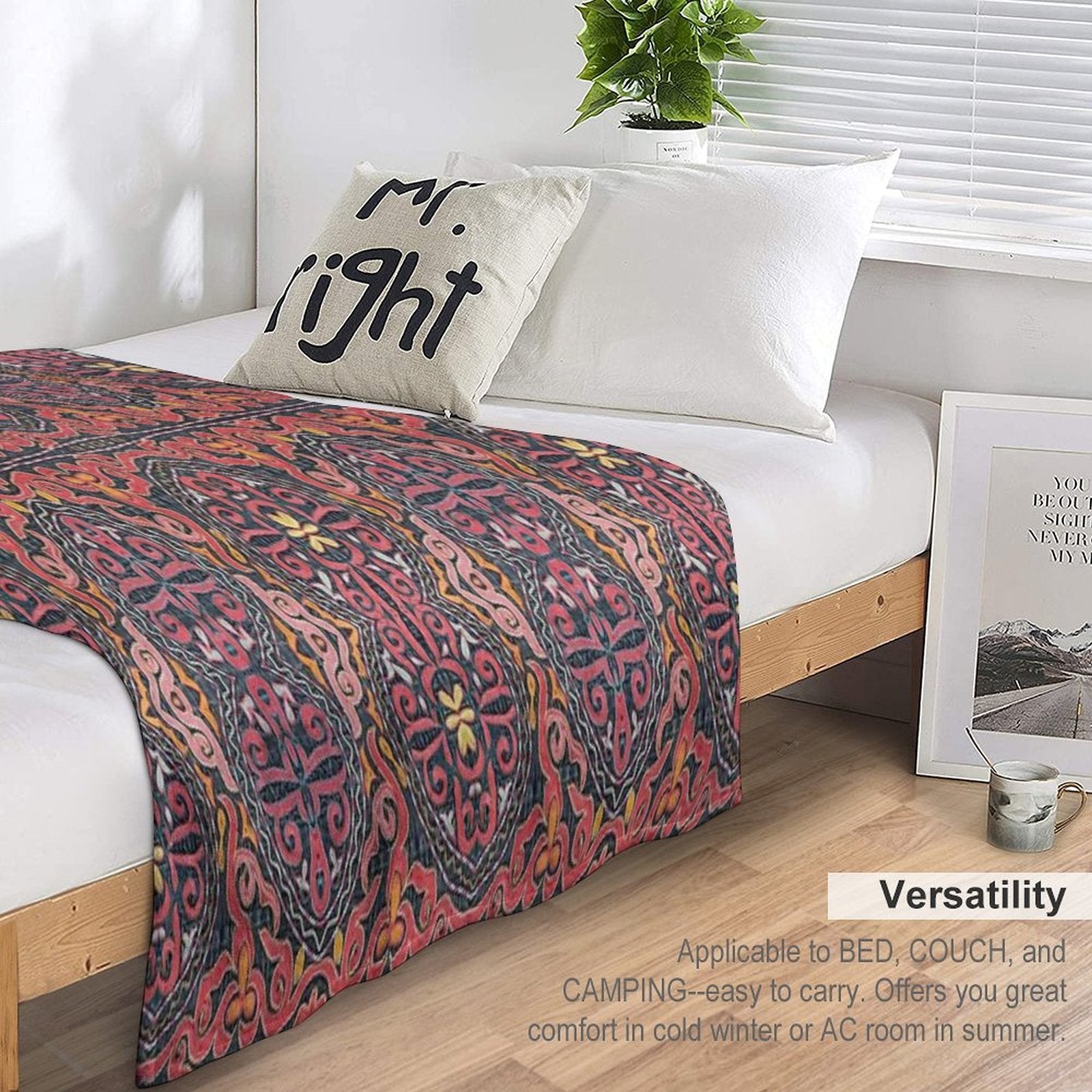 Red And Yellow Design Textile Art Premium Throw Blanket