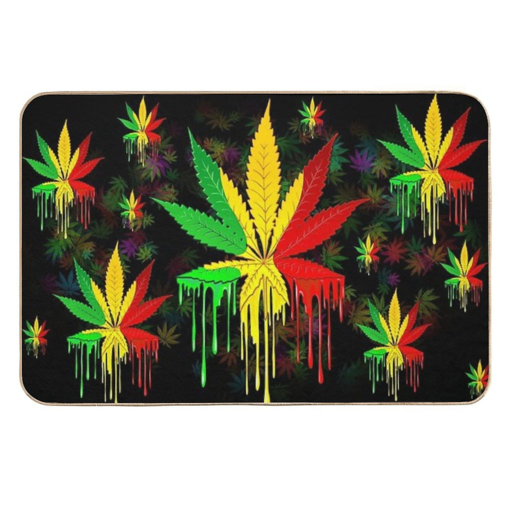 Leaf Rasta Colors Dripping Paint  Pet-Safe Bath Mat
