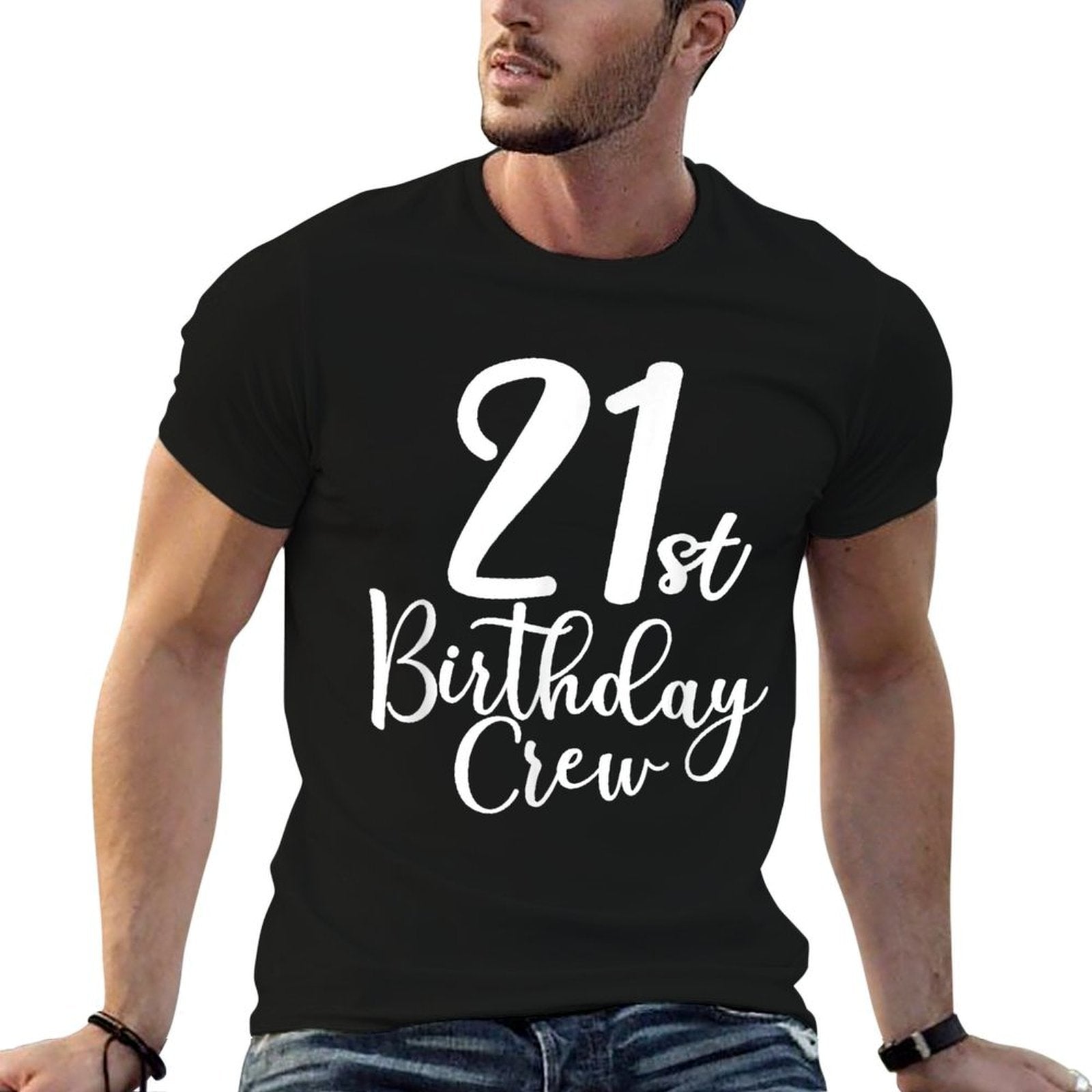 21st Birthday Crew 21 Years Old Matching Group Party  Summer-ready Fabric T-Shirt