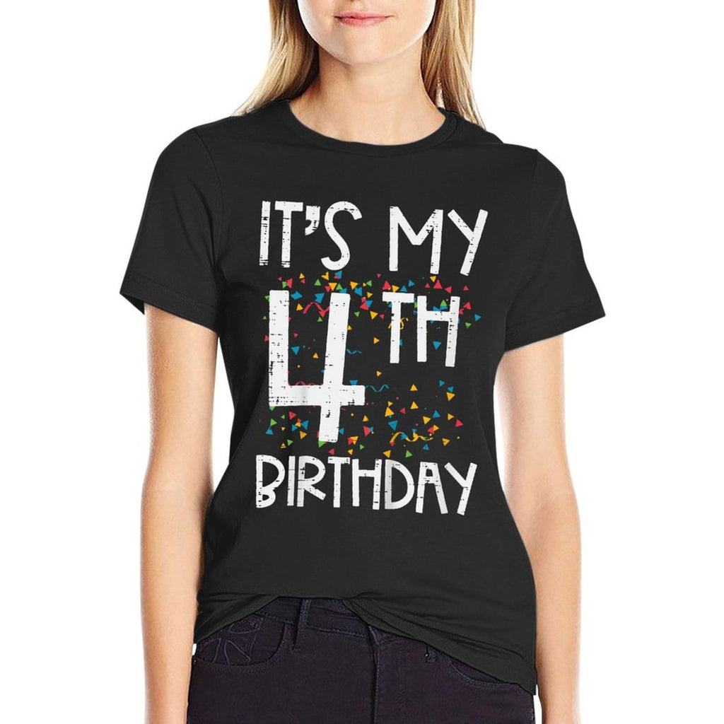 Kids Its My 4th Birthday Confetti 4 Years Old Girls Boys Kids  Ribbed Collar T-Shirt