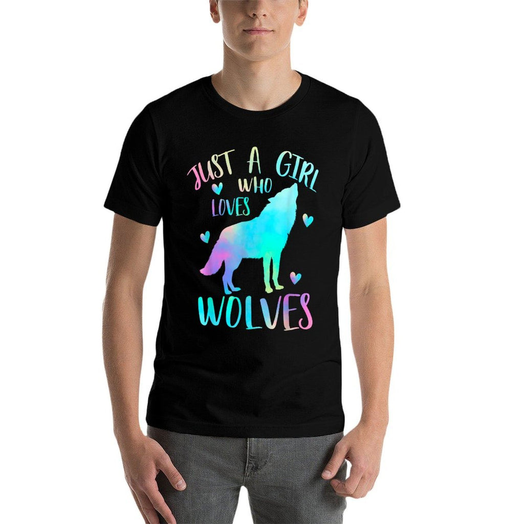 Just A Girl Who Loves Wolves Watercolor Cute Wolf Lover,Short Sleeve  Versatile T-Shirt