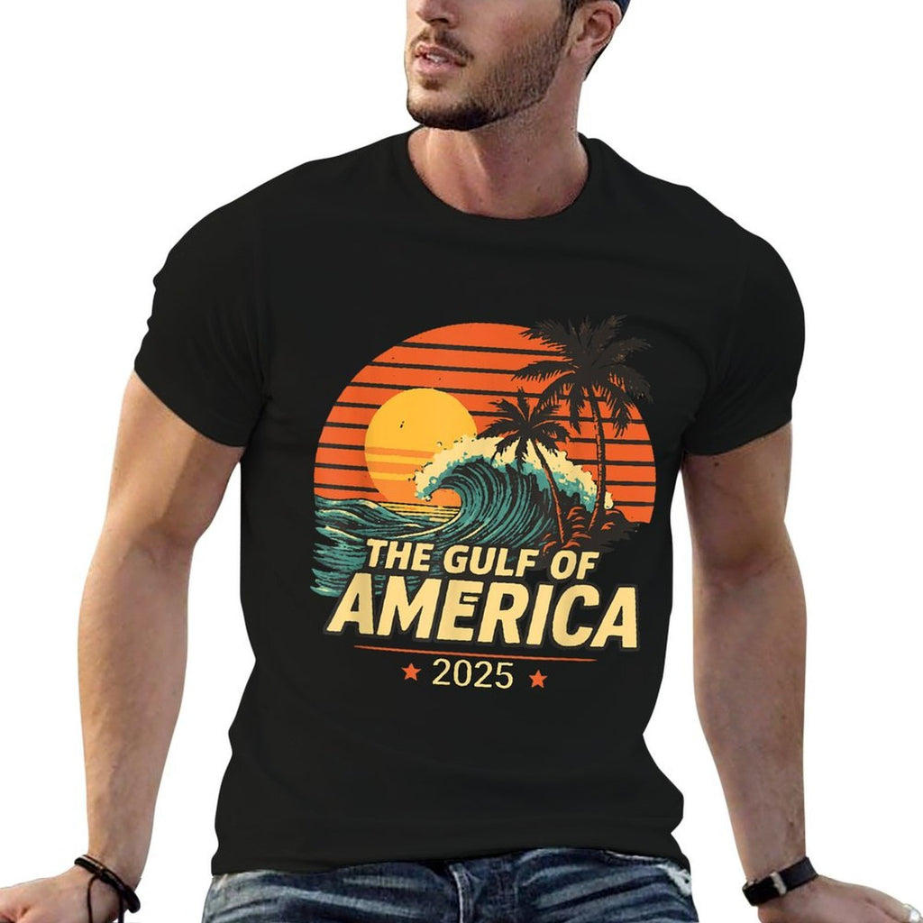 Vintage Gulf Of U.S.A Est America 2025 Retro Sunset Beach  Relaxed-fit T-Shirt