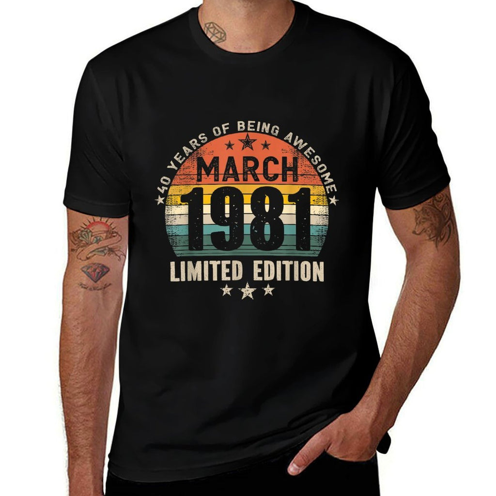 40 Years Old Made in March 1981 Vintage 40th Birthday  Summer-ready Fabric T-Shirt