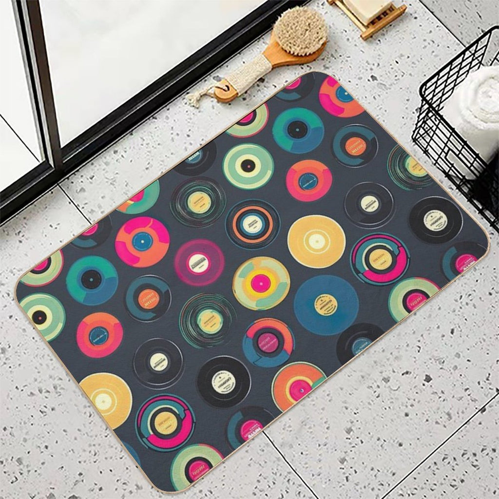 Retro Vinyl Records Print  Fade-Resistant Bath Mat