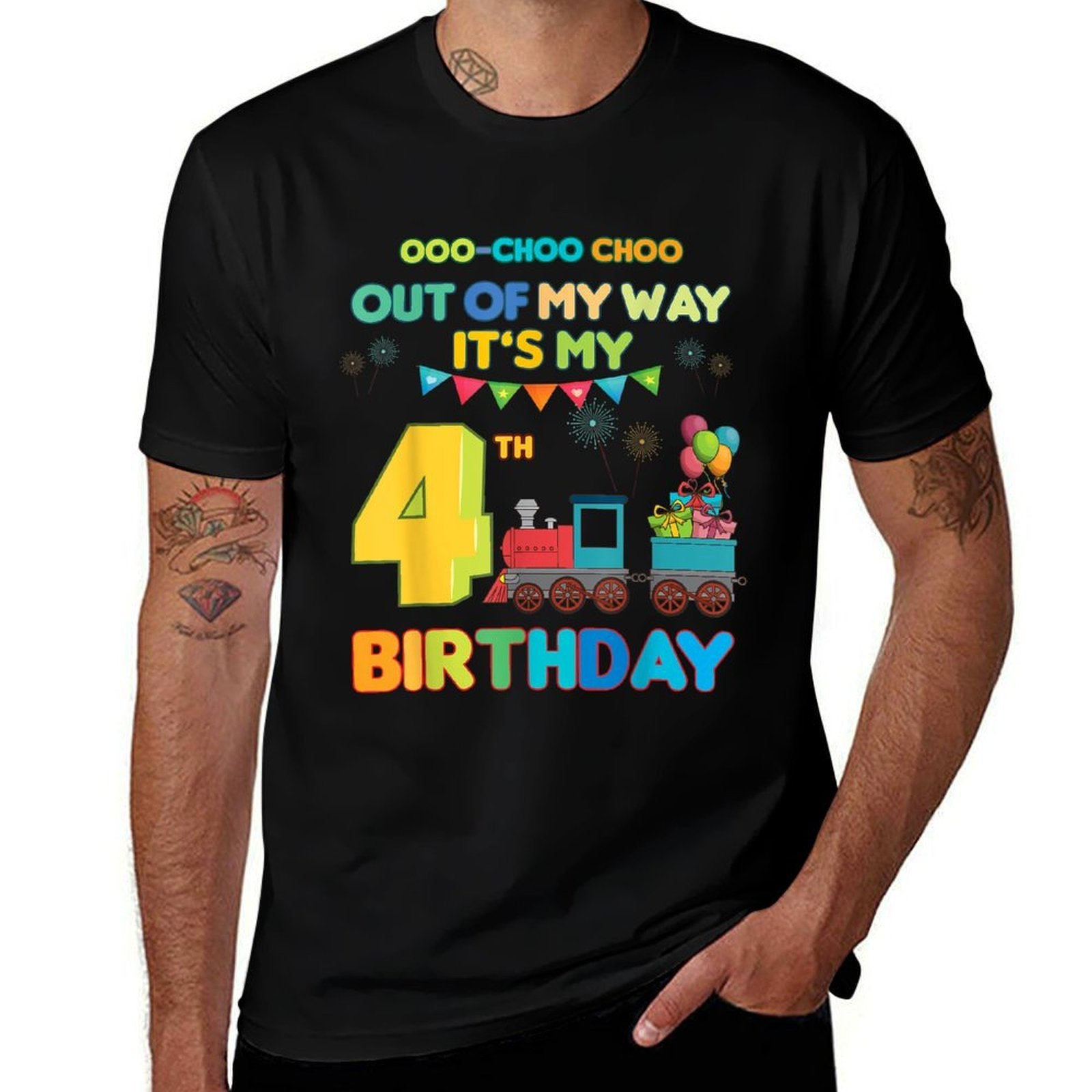 Out of My Way It's My 4th Birthday Trains Party Kids 4 Year  Classic T-Shirt