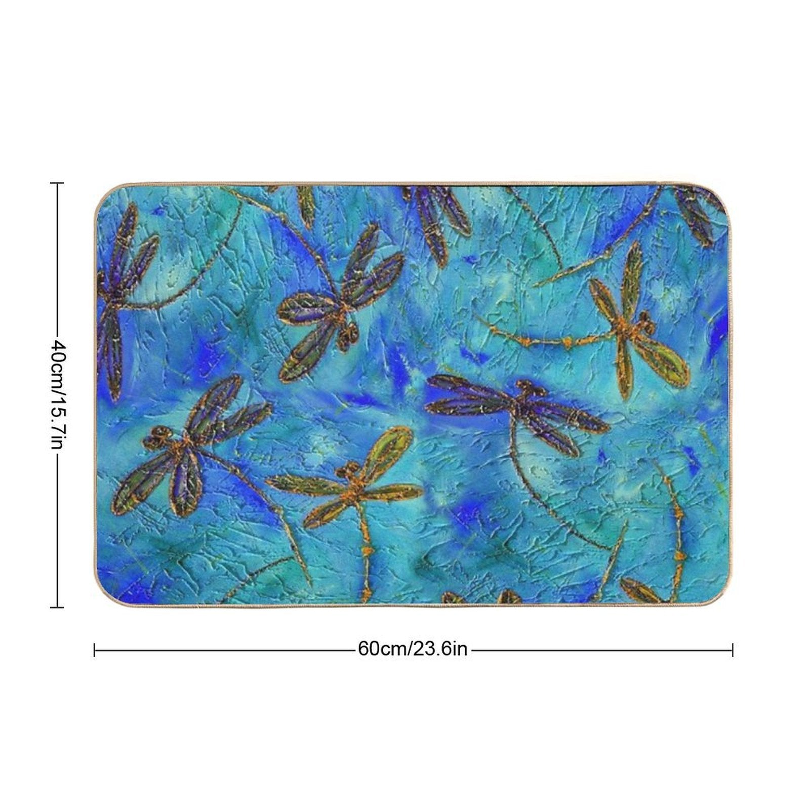 Dragonfly Dance Blue Gold  High-Traffic Bath Mat
