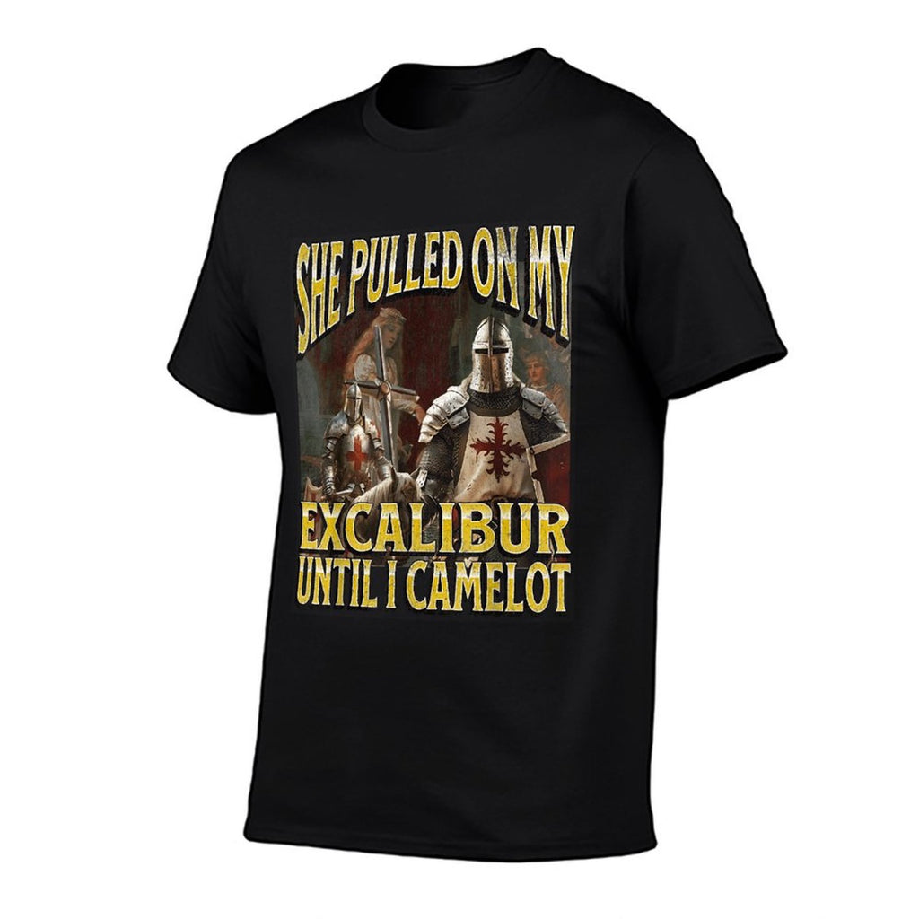 Pulled On My Excalibur Funny Offensive Knight Meme Bootleg  Oversized Silhouette T-Shirt