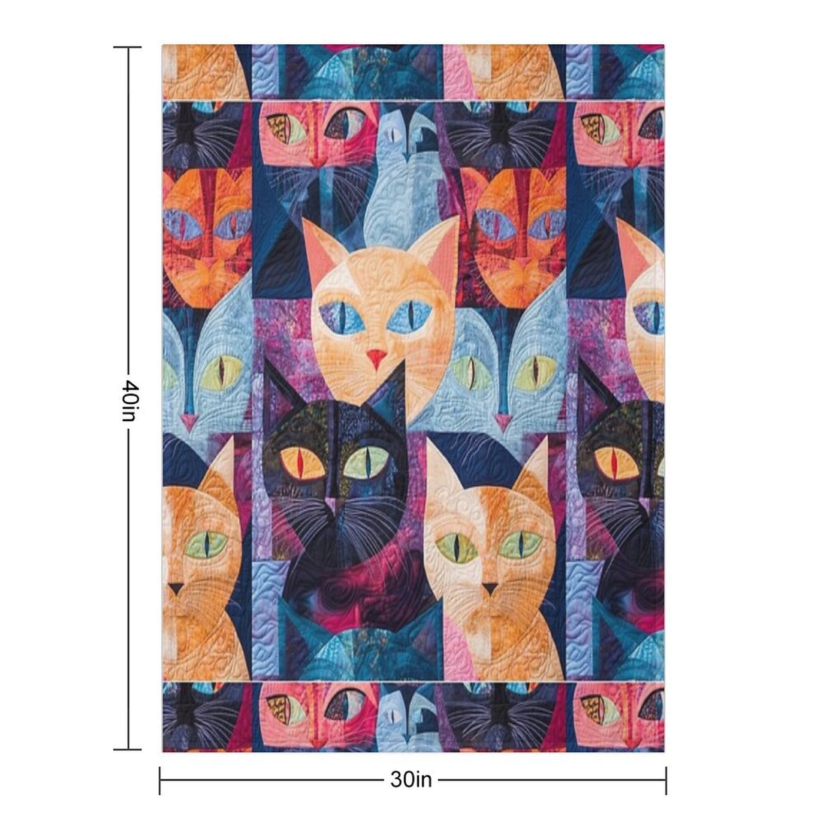 Feline Fiesta Vibrant Quilt Like Design Tee Versatility Throw Blanket