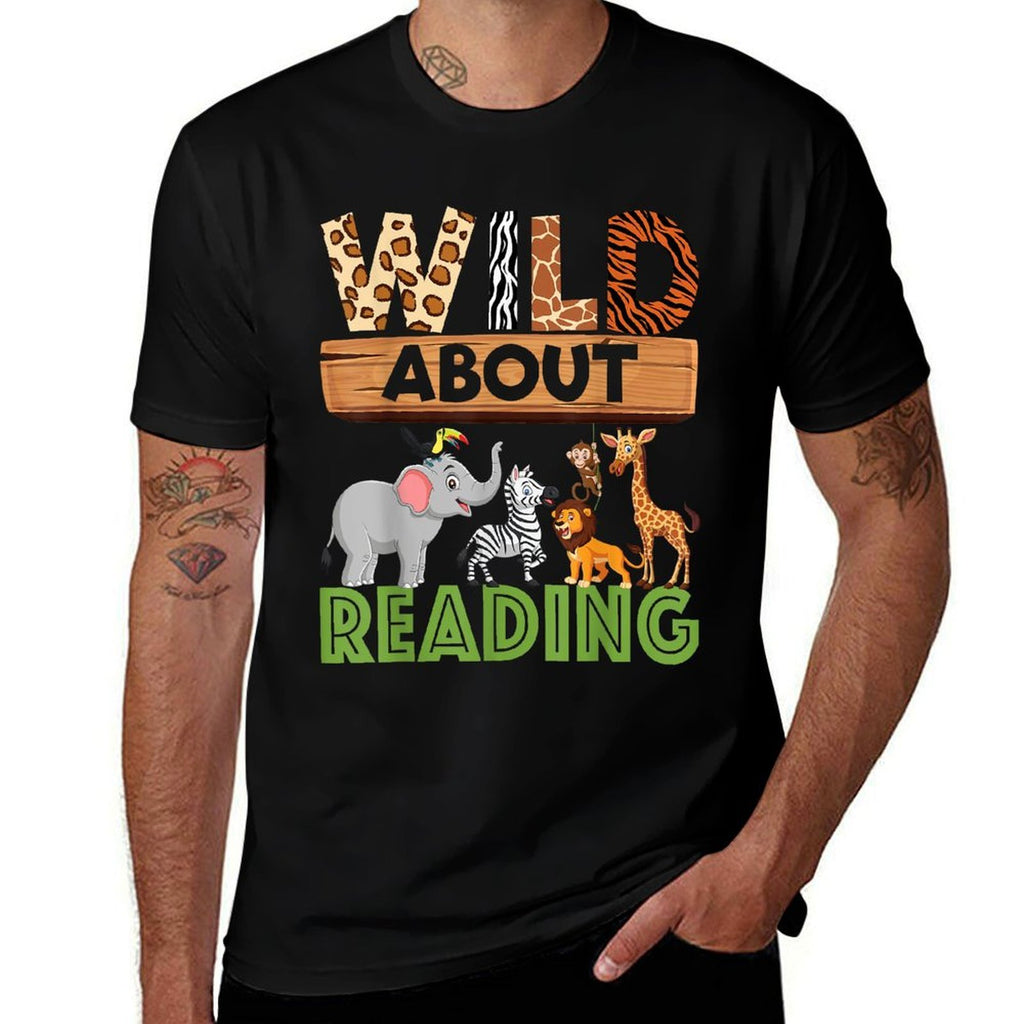 Wild About Reading Teacher Reading Books Back To School  Graphic-printed T-Shirt
