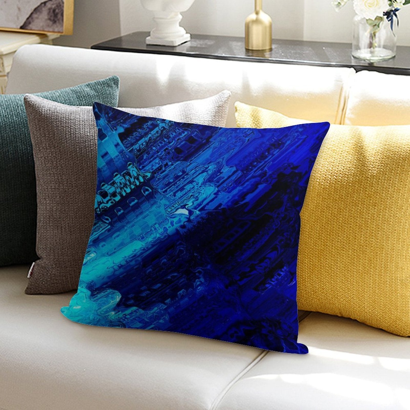 Cobalt Soft Short Plush Fabric Throw Pillow