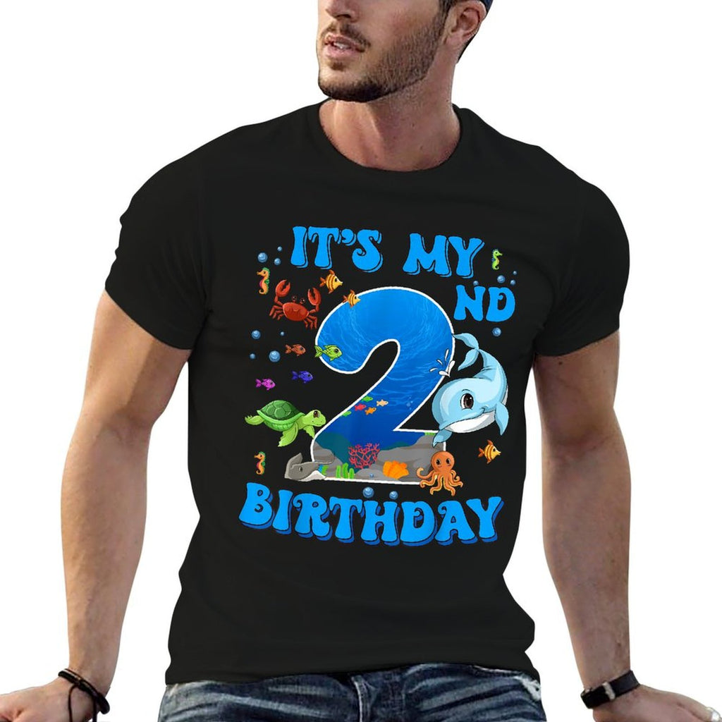 It's My 2nd Birthday Party Ocean 2 Years Old Sea Fish B-Day  Cotton T-Shirt