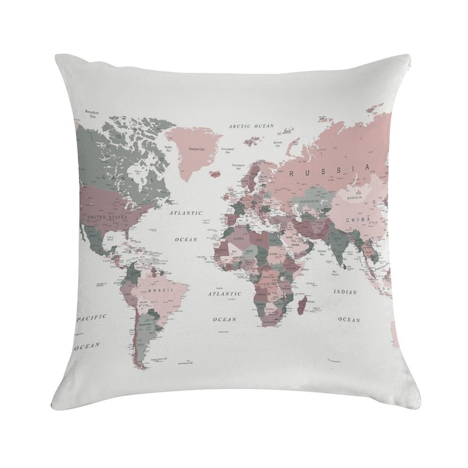 Map of The World in Pink And Green Soft Decorative Cover Throw Pillow