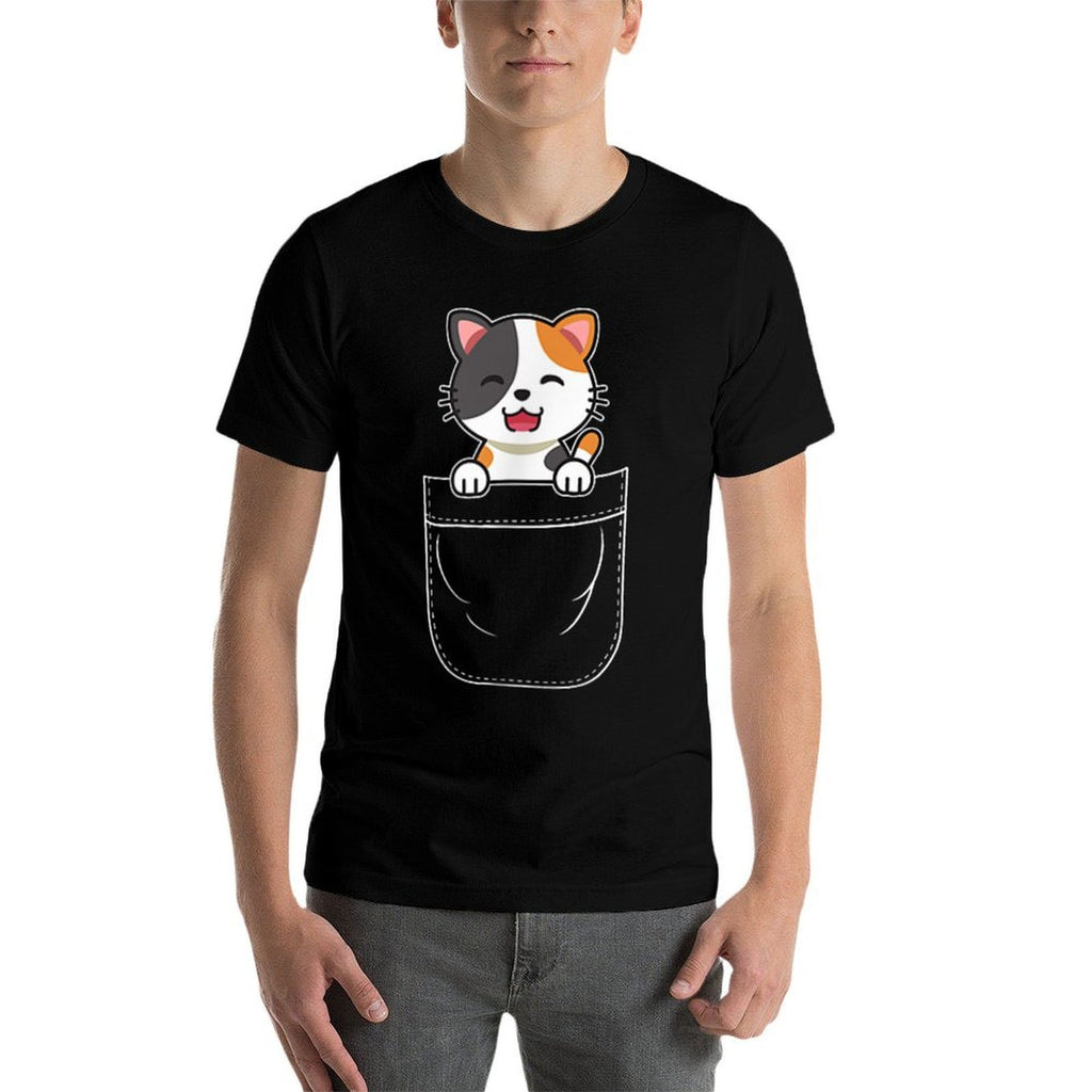 Cute Calico Cat Kitten in Pocket for Men Women Girls Kids  Breathable T-Shirt