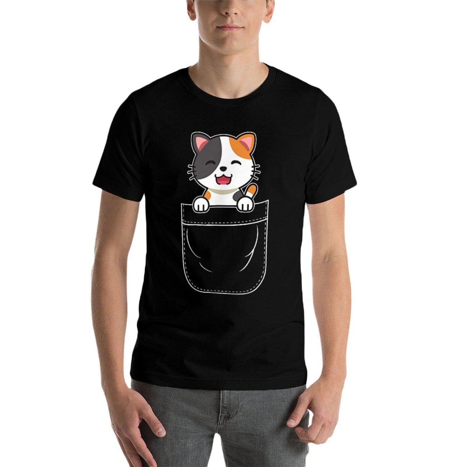 Cute Calico Cat Kitten in Pocket for Men Women Girls Kids  Breathable T-Shirt