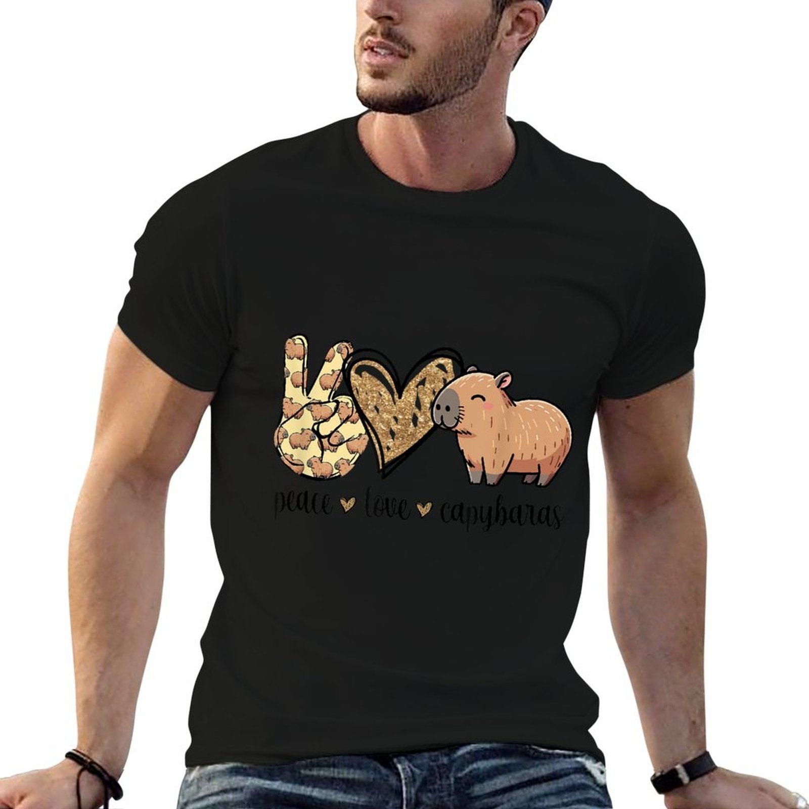 Kawaii Kids Peace Love Meme Lover Capybara  Rolled Sleeves T-Shirt