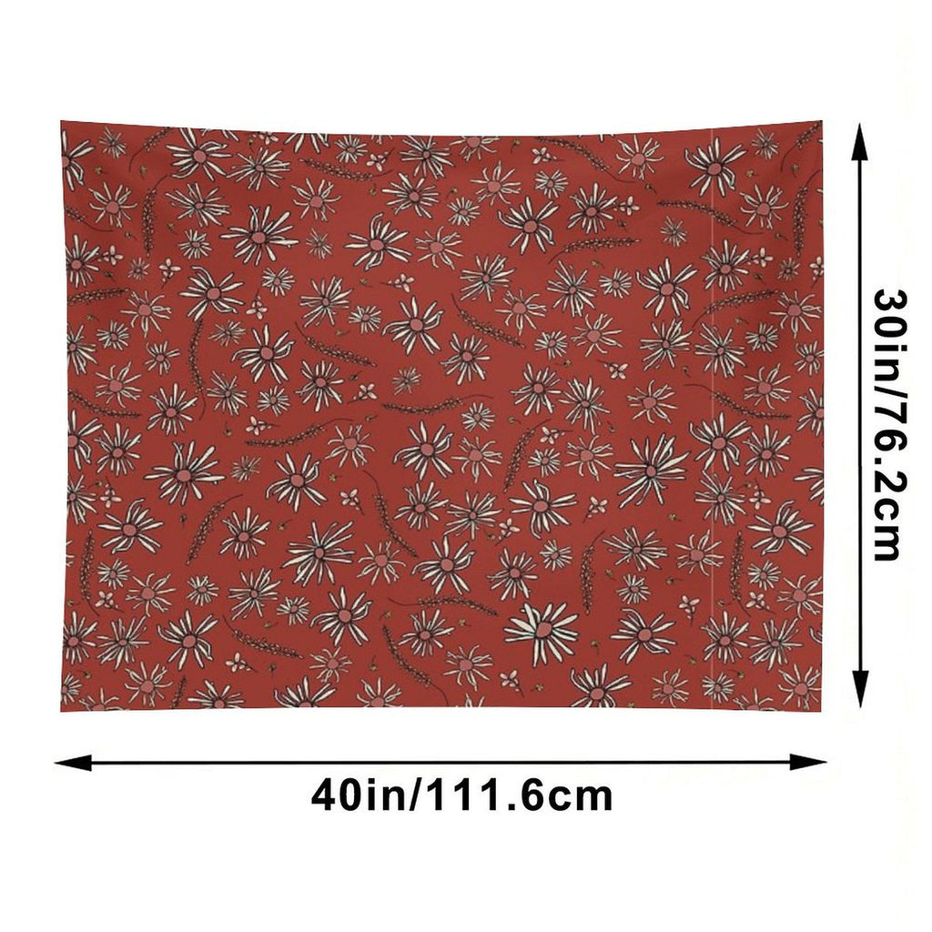 Red Daisy Surface Pattern Design, Wild Flower Art Tapestry