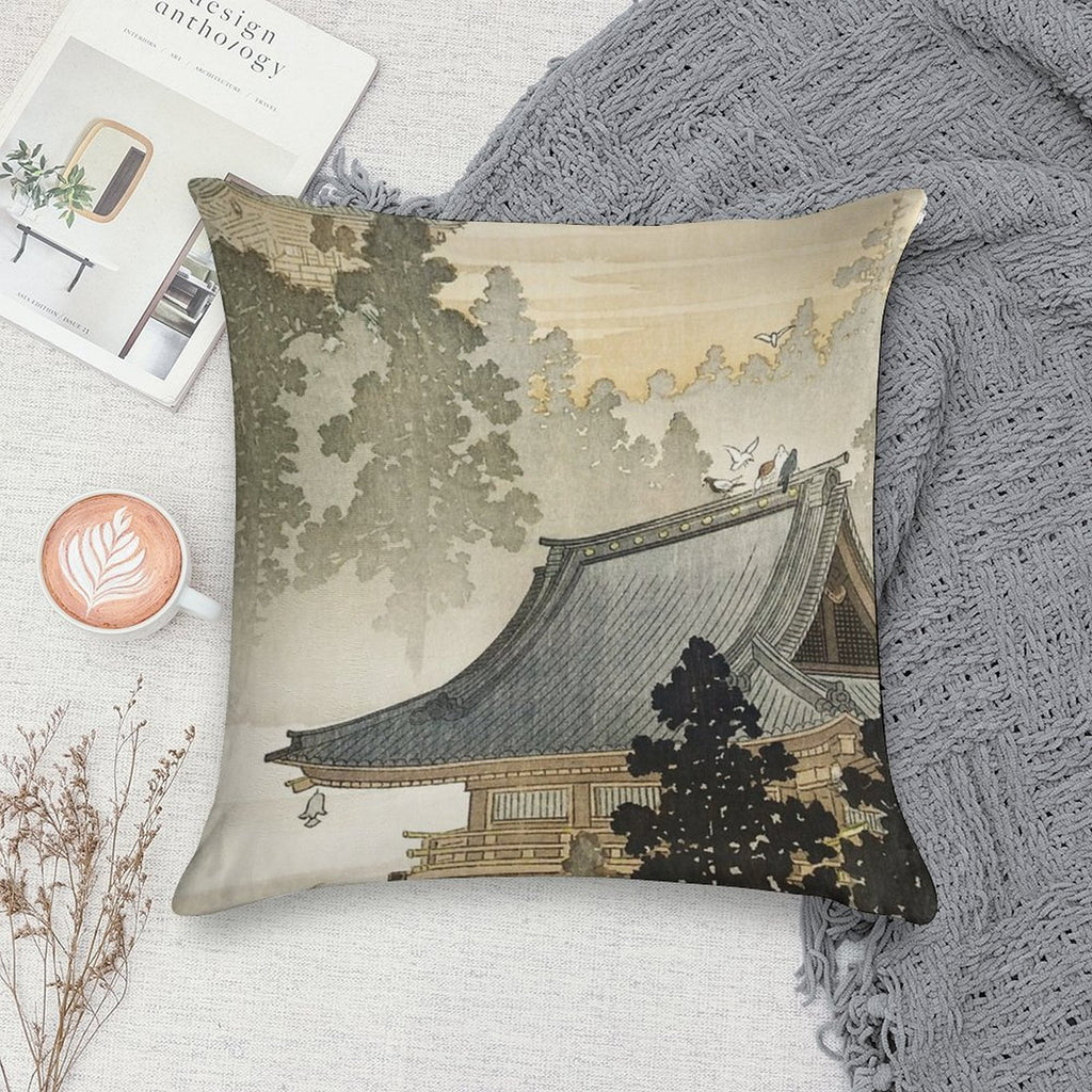 Pagoda - Japanese Art 1900s Soft Bedroom Essential Throw Pillow