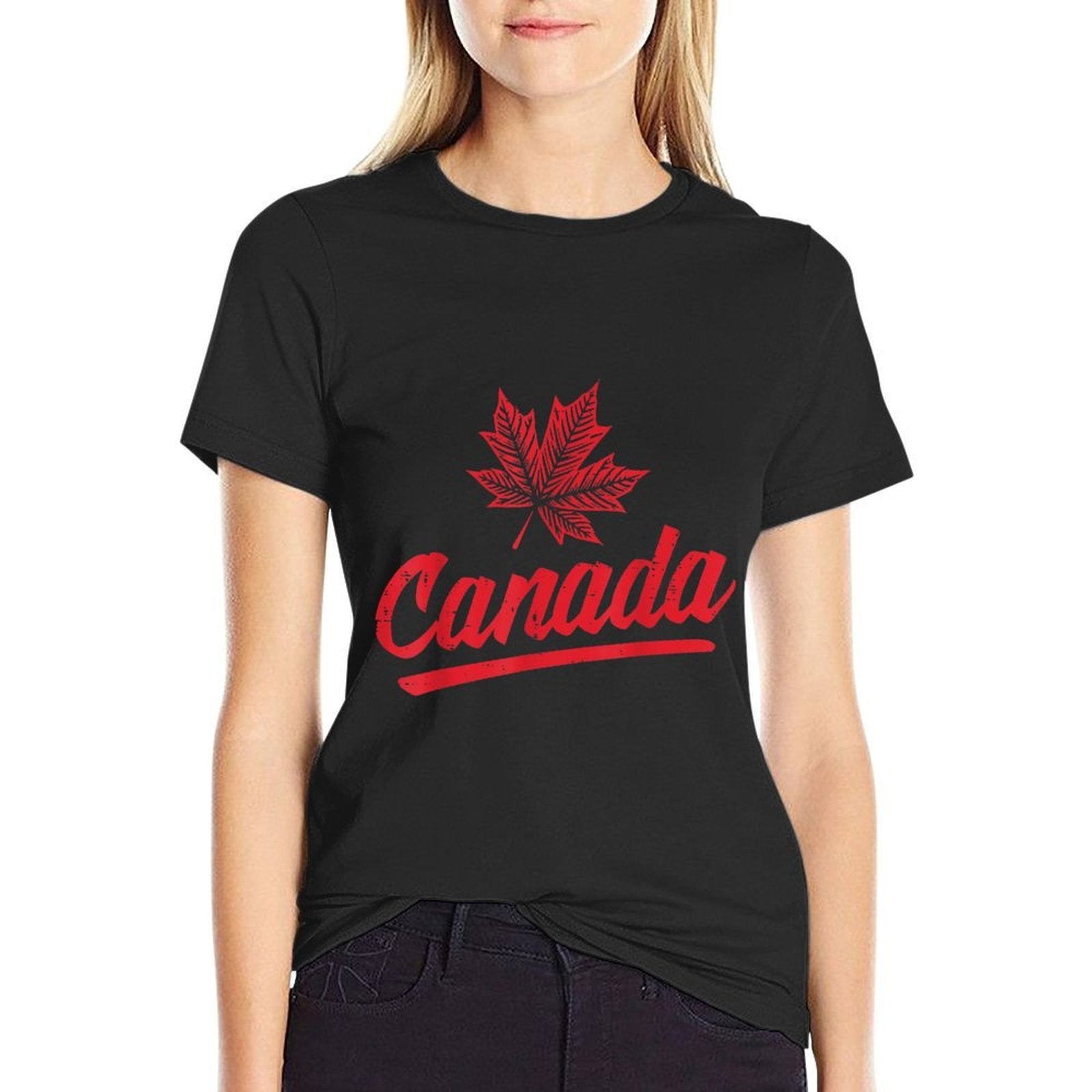 Cursive Canada Maple Leaf Canadian Patriotic Women Men Kids  Eco-friendly Material T-Shirt