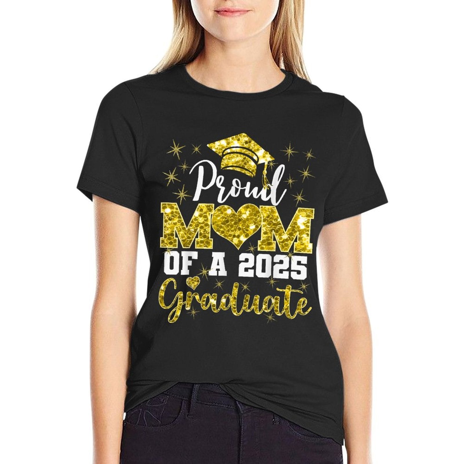 Super Proud Mom of 2025 Graduate Family College Mother Heart  Fade-proof Color T-Shirt
