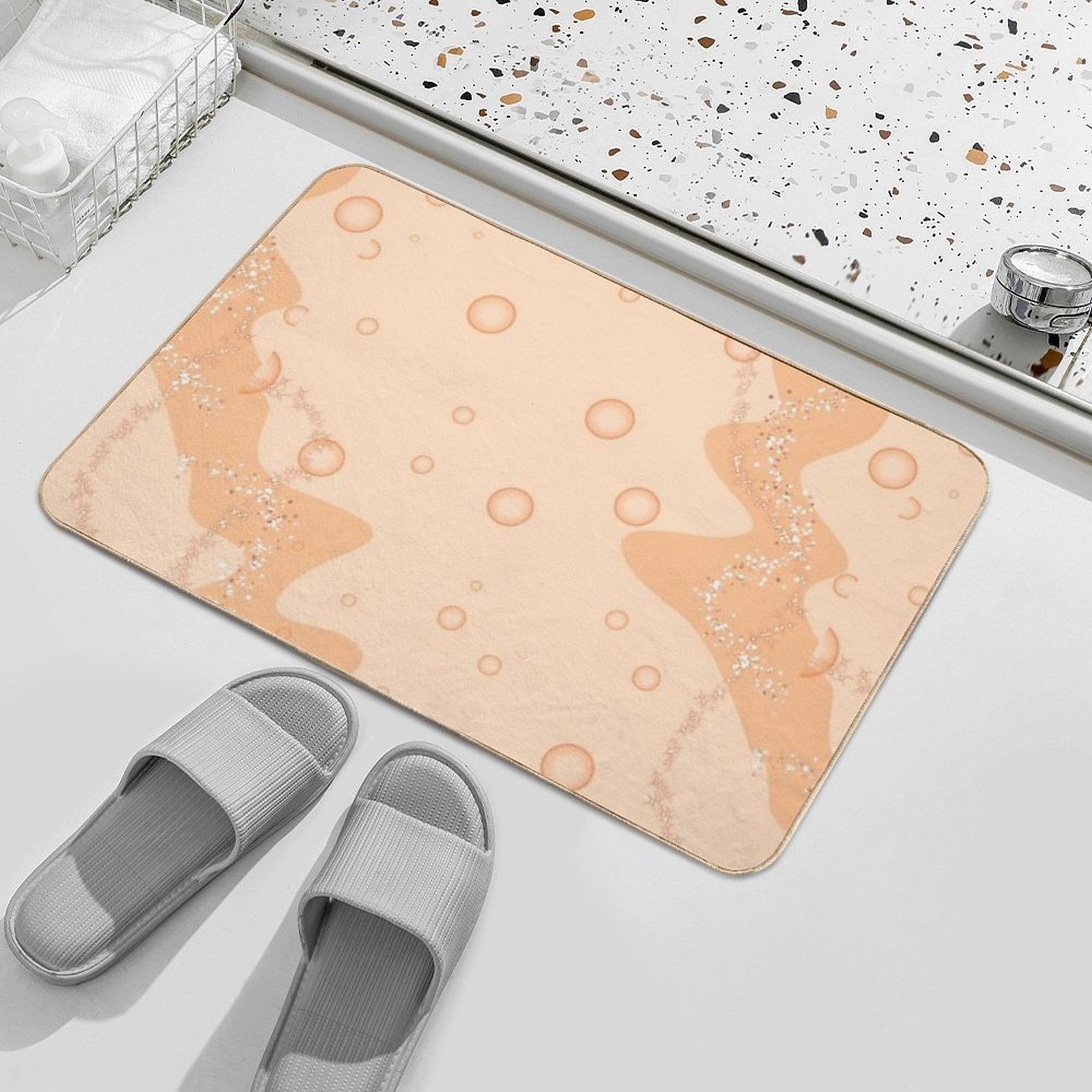 Aesthetic Pastel Orange Design W Bubbles  Slip-Resistant Bath Mat