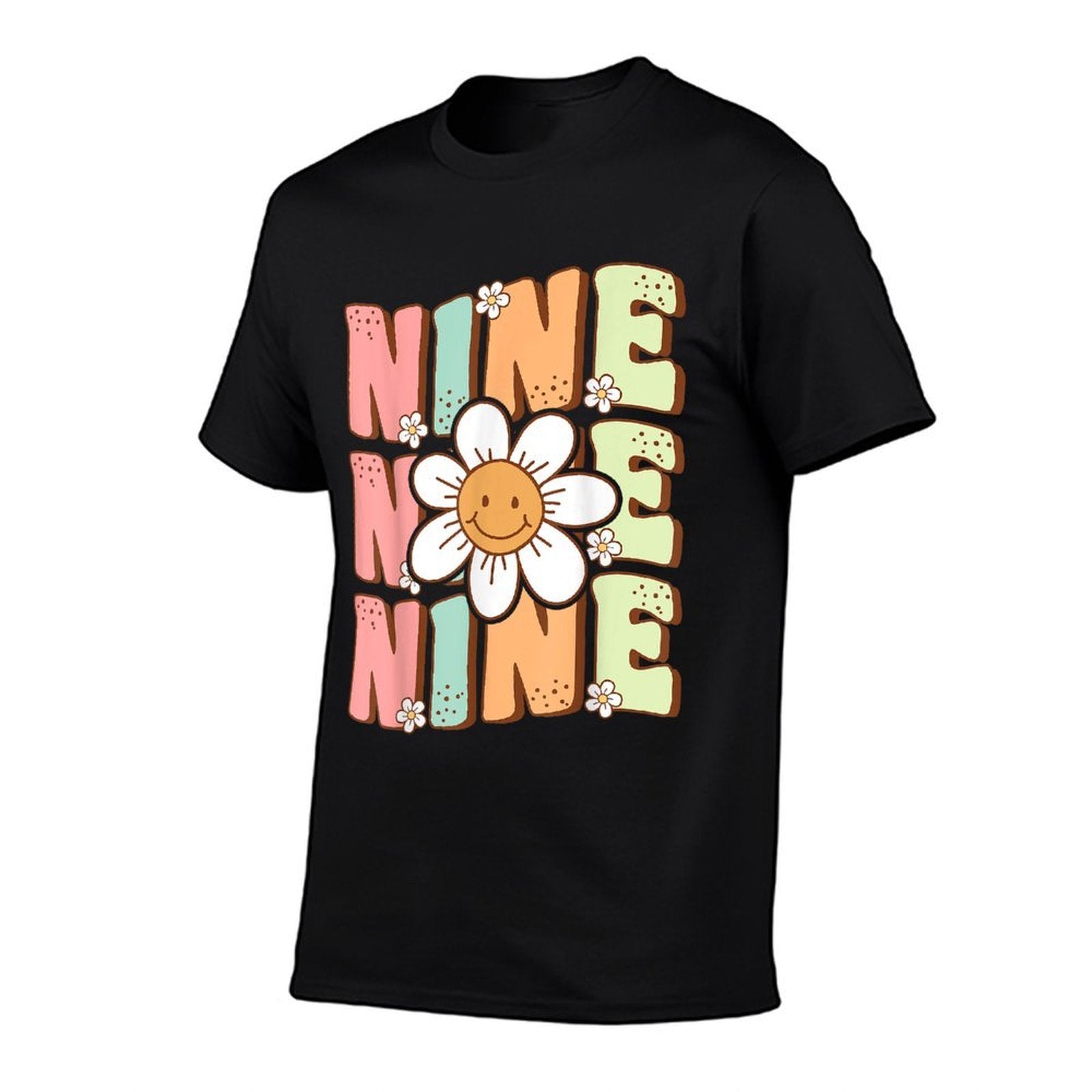 Cute Groovy 9th Birthday Party Daisy Flower Nine Year Old  Graphic-printed T-Shirt