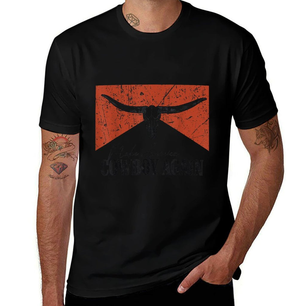 Vintage Bull Skull Makes America A Cowboy Again Country  Graphic-printed T-Shirt