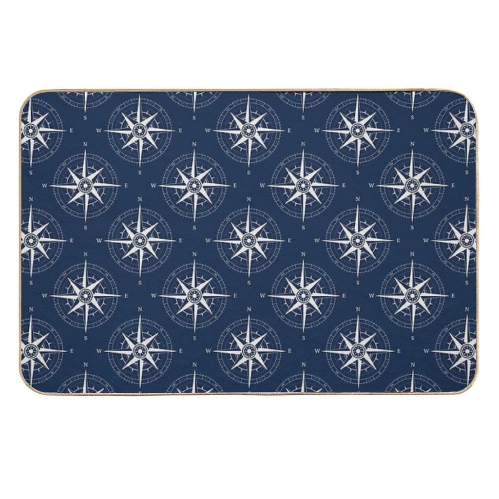 Vintage Nautical Compass Rose ~ Nautical Pattern ~ White on Navy Blue  Repositionable Bath Mat