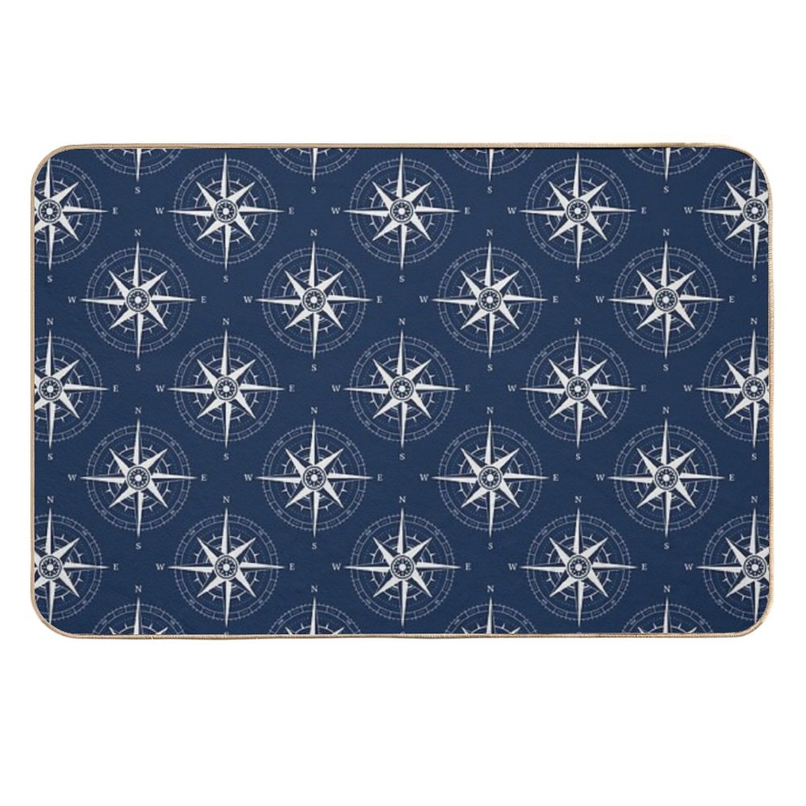 Vintage Nautical Compass Rose ~ Nautical Pattern ~ White on Navy Blue  Repositionable Bath Mat