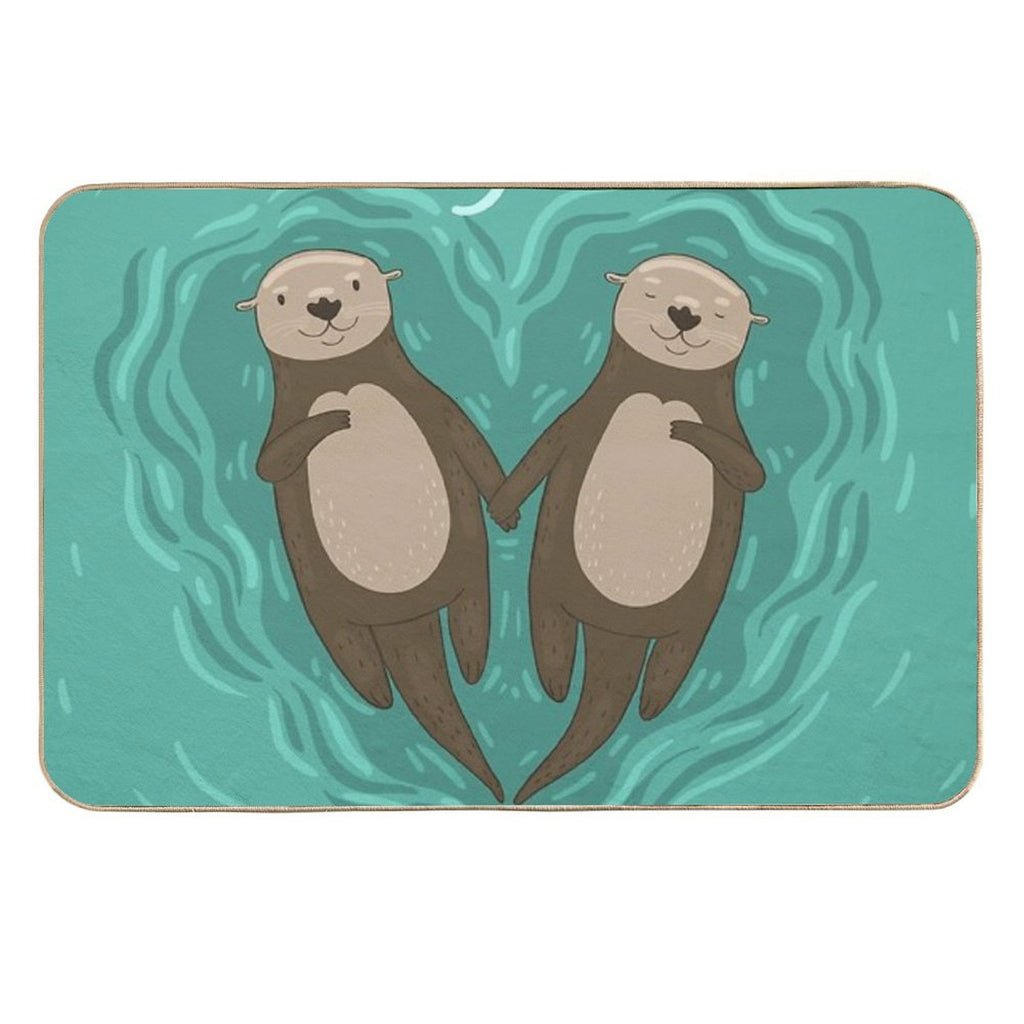 Otters Holding Hands - Otterly in Love With You  Dirt-Trapping Bath Mat