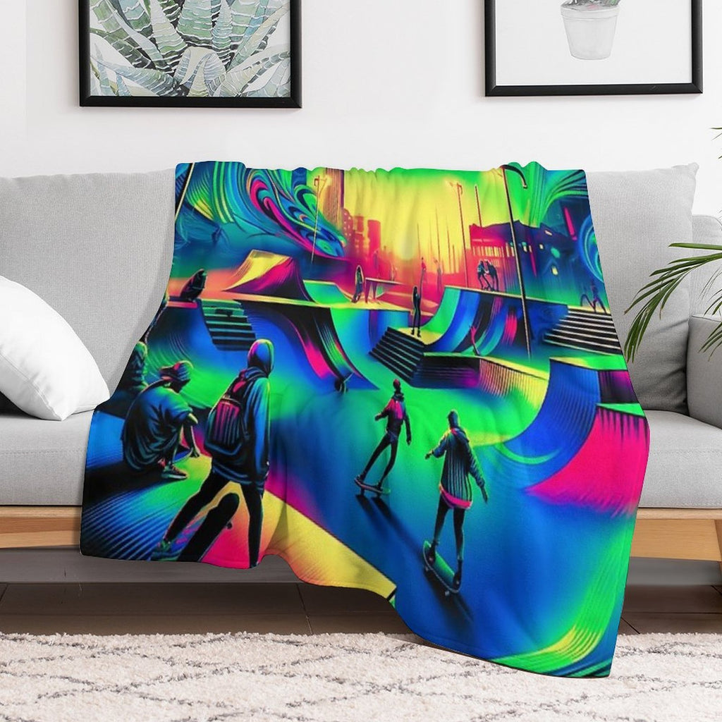 Cyberpunk Skatepark Neon Uv Reactive Nights Machine-washable Throw Blanket