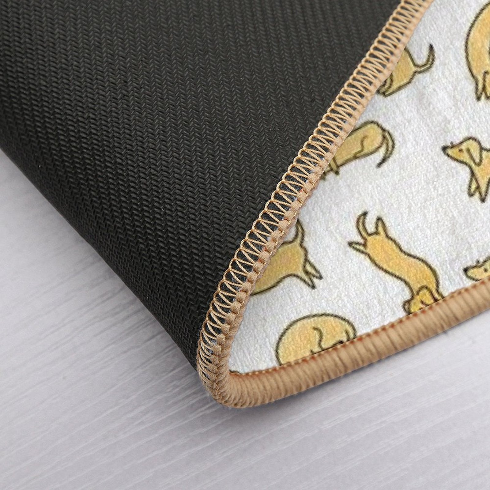 Miniature Dachshund  Sausage Dog Illustrated Yellow Pattern  High-Traffic Bath Mat