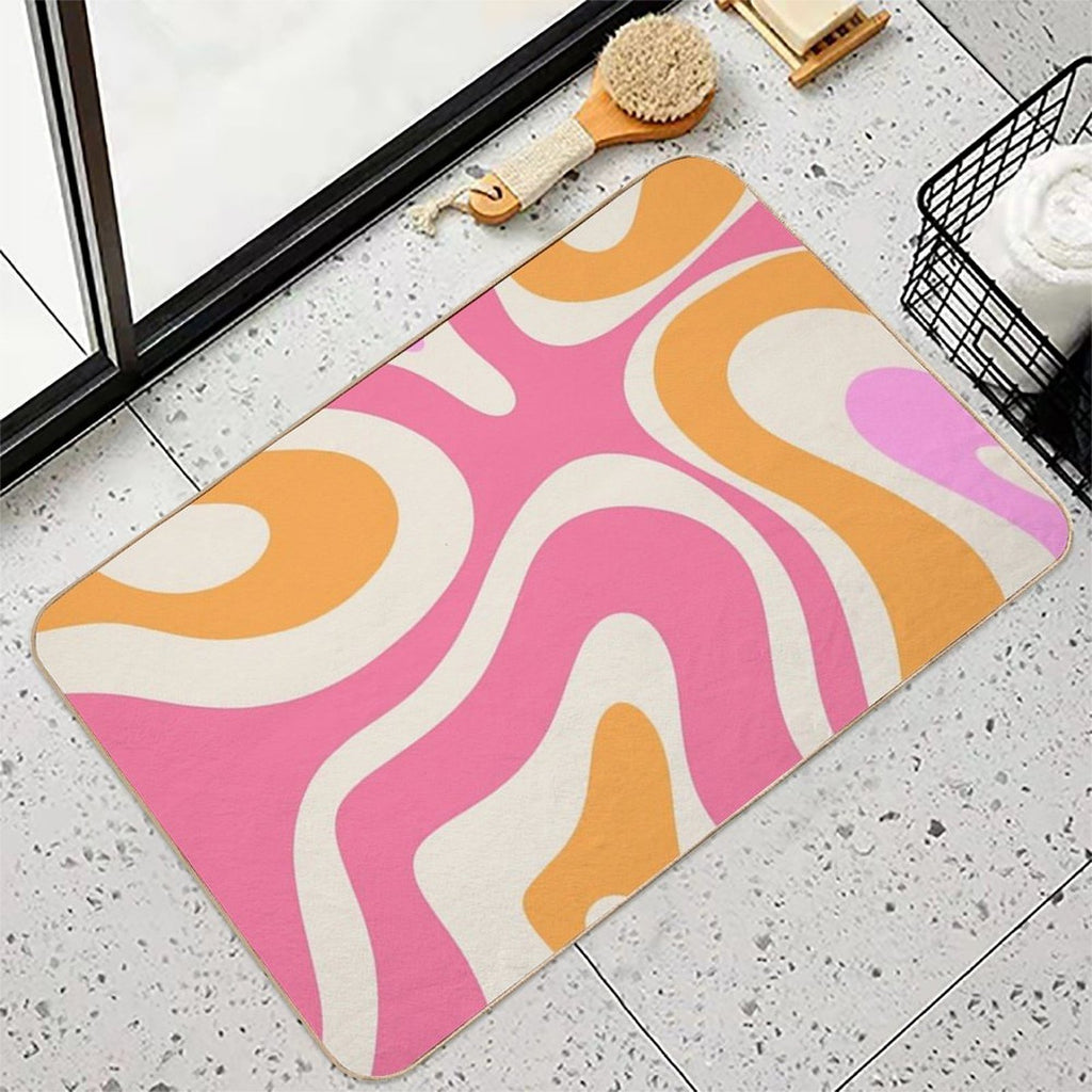 Modern Retro Liquid Swirl Abstract Pattern Vertical Pink And Orange  Absorbent Bath Mat