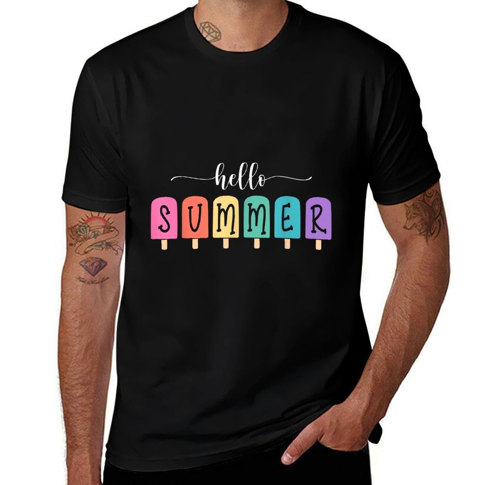 Hello Summer Vacation Ice Cream Popsicle Ice Lolly Gift  Tagless Design T-Shirt