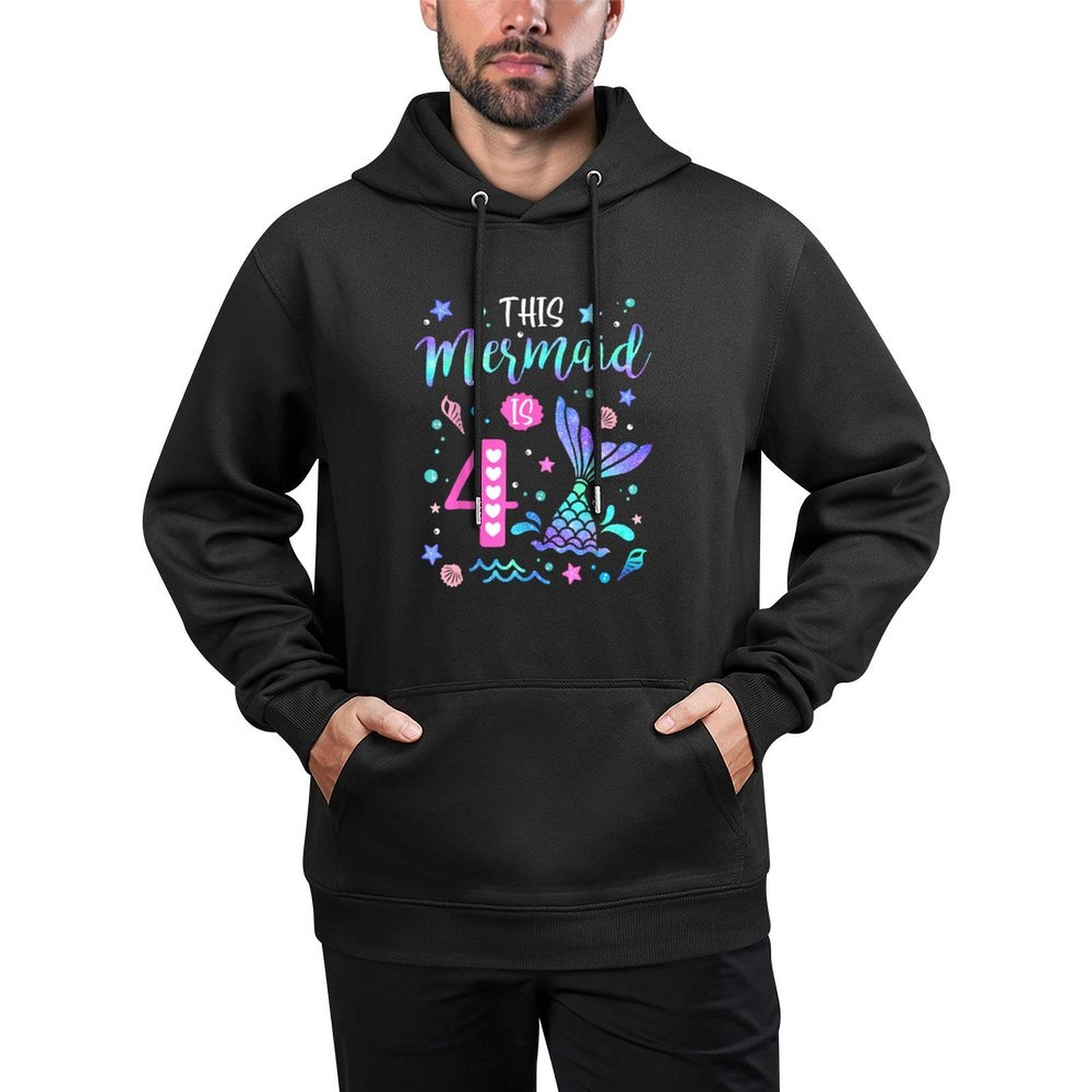Mermaid Is 4 Yrs Old 4th Birthday Girl Mermazing Theme Medium-Weight Fabric Hoodie