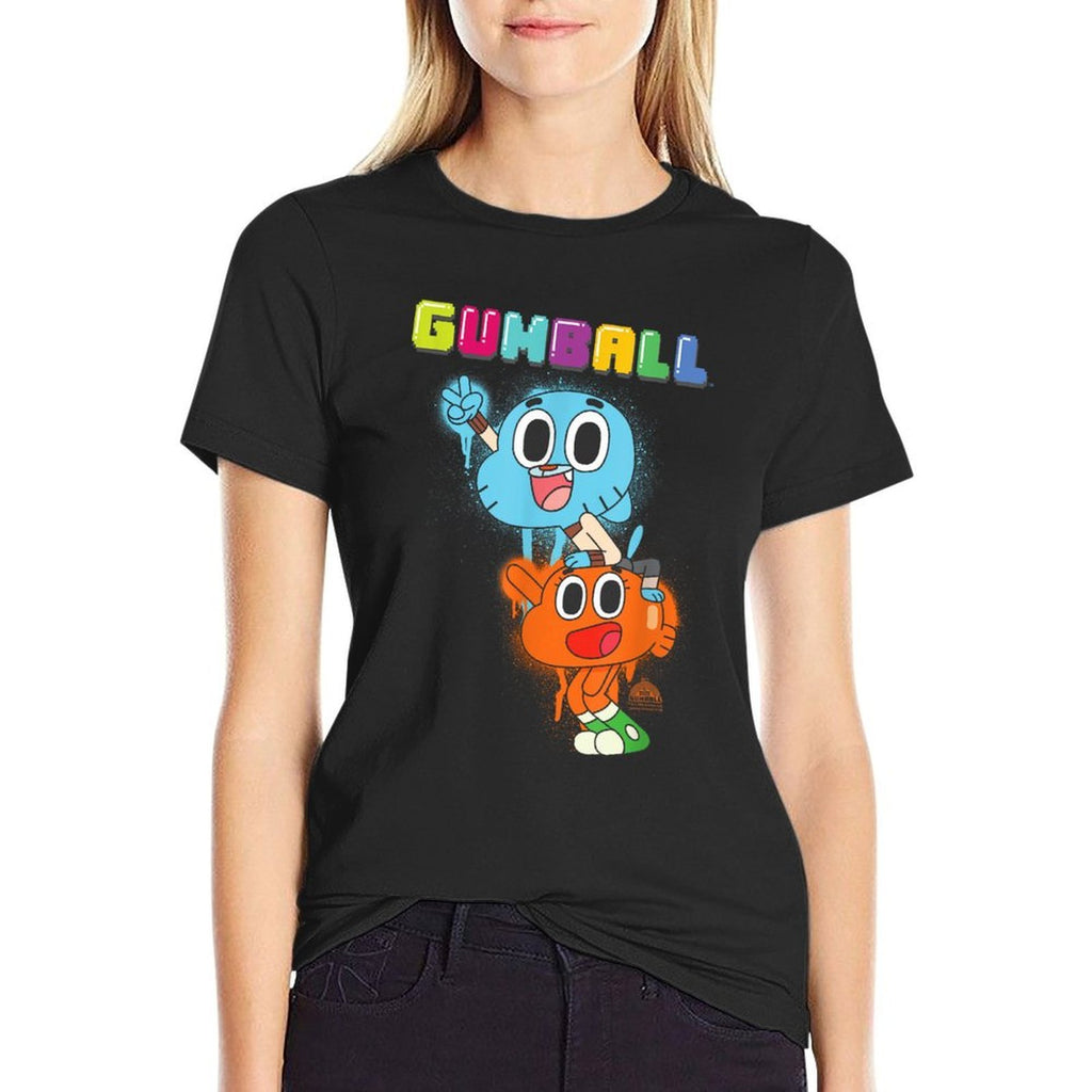 Cartoon Network The Amazing World of Gumball Gumball Spray Unisex-Adults Cat Modern Black Small  Relaxed-fit T-Shirt