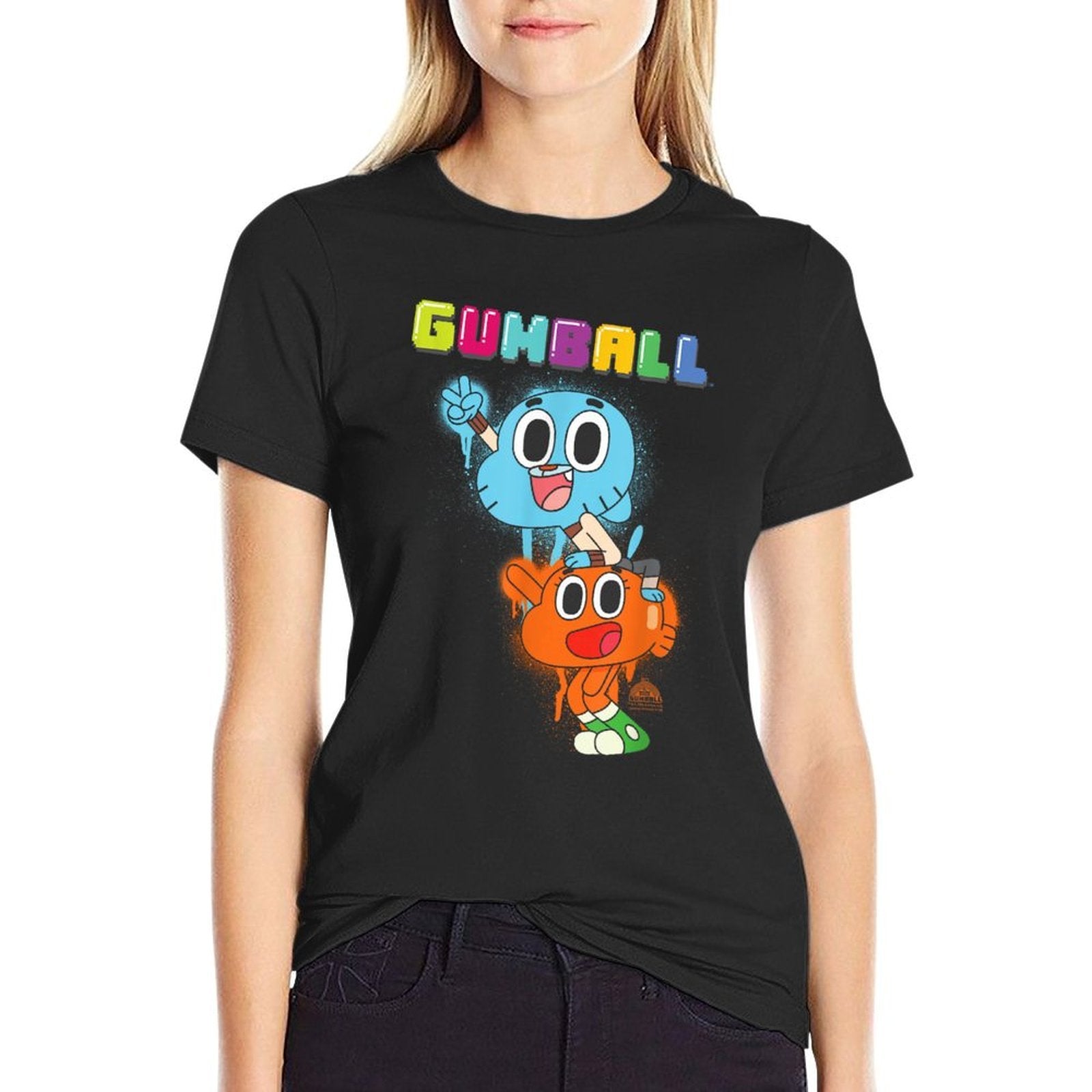 Cartoon Network The Amazing World of Gumball Gumball Spray Unisex-Adults Cat Modern Black Small  Relaxed-fit T-Shirt