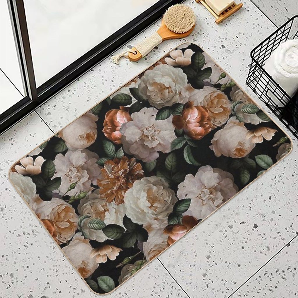 Antique Jan Davidsz. De Heem Lush Roses Flowers On Black Botanical Night GardenPattern Nightgarden  Fade-Resistant Bath Mat