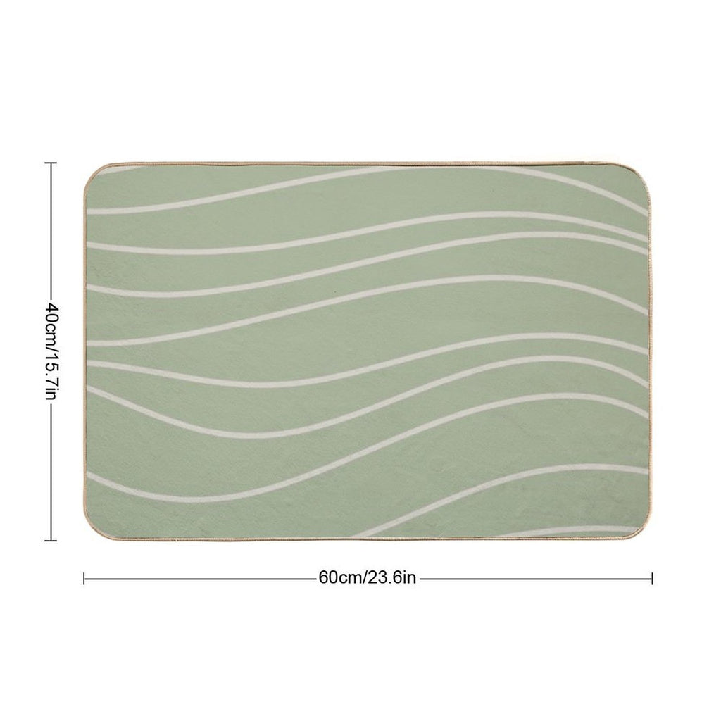 Sage Waves - Minimalist Abstract Line Pattern in Sage Green And Beige  Non-Slip Bath Mat