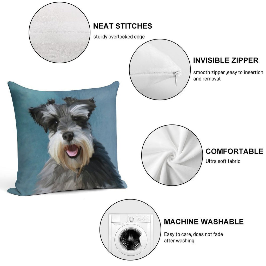 Miniature Schnauzer Dog Water Color Art Painting Soft Durable Construction Throw Pillow