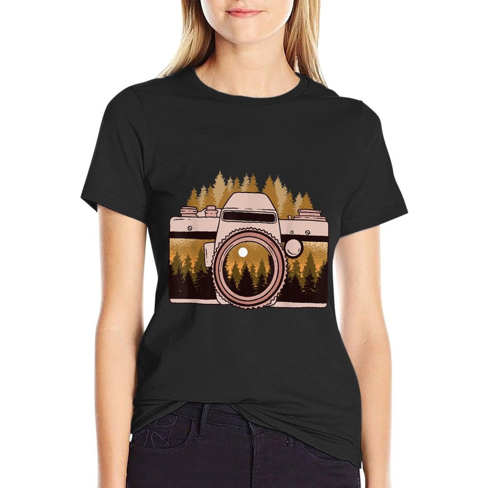 Camera Nature Photography Forest Photographer Gift  Fade-proof Color T-Shirt